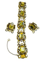 Vtg Signed Florenza AB & Light Vitrail Rhinestone Bracelet Earrings Set Chunky