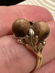 Vintage 14 Kt Solid Gold Acorn Leaf Wood Ring Sz 7