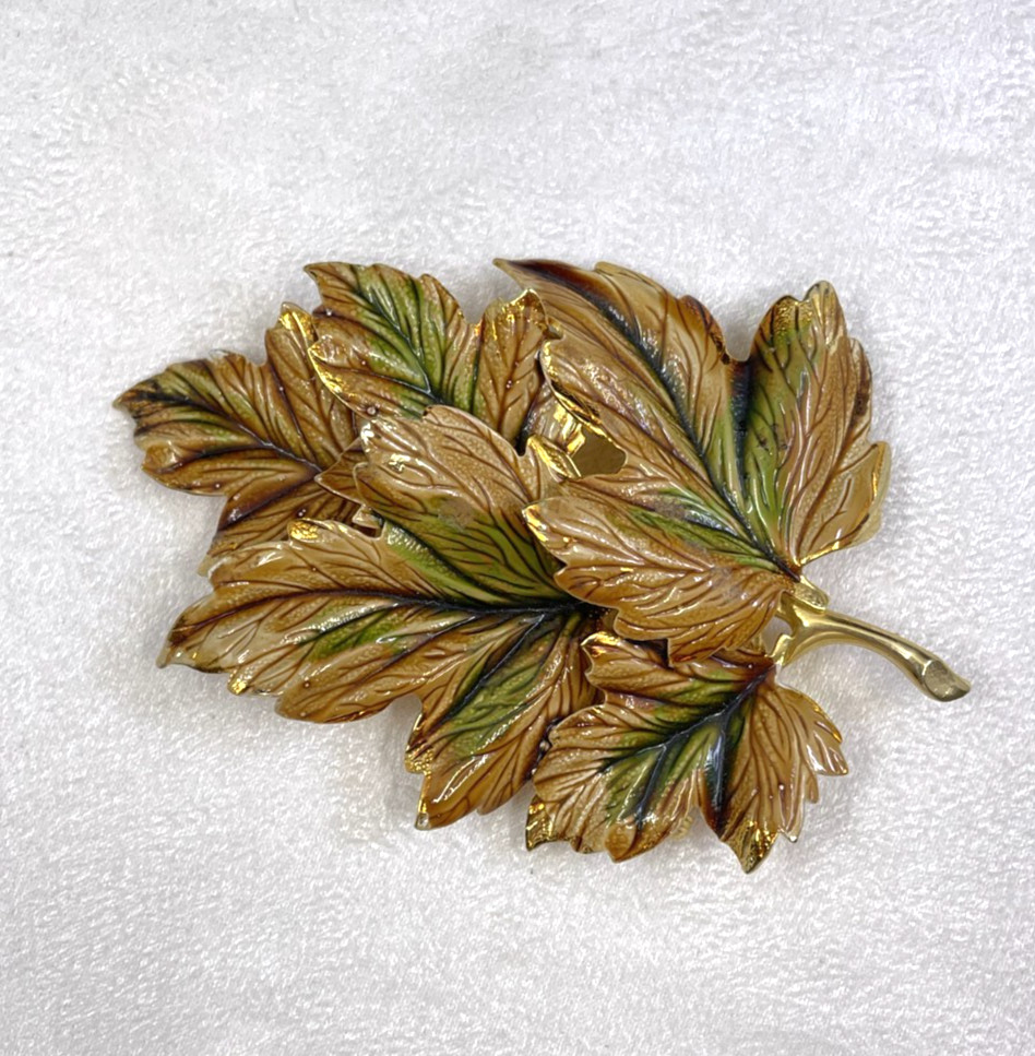 Vintage Signed Weiss Enamel Autumn Leaf Brooch Pin Layered Maple Fall