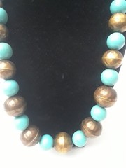 Vintage Faux Turquoise & Silver Beaded Bohemian Boho Necklace 30 in