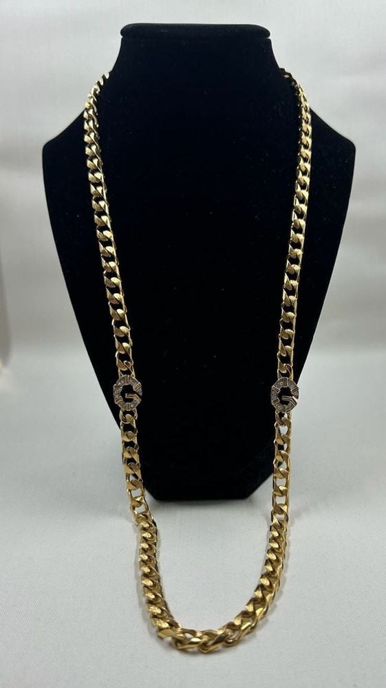 Vintage Givenchy Gold-Tone Heavy Curb Chain Necklace with Crystal G-Logo Accents
