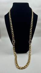 Vintage Givenchy Gold-Tone Heavy Curb Chain Necklace with Crystal G-Logo Accents