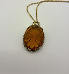 Vintage Pendant Necklace Starburst Gold Tone Filigree Large Faceted Statement