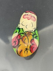Vintage Made In Russia Wooden Santa Claus Christmas Hand Painted 2” Pin Brooch