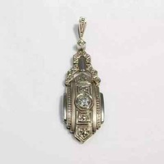 Art Deco Vintage Style Lab Created Diamond 14K White Gold FN Engagement Pendant