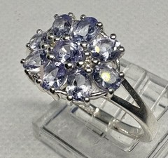(10) 9x 6x4mm 2 Ct Faceted Tanzanite Cluster 925 Silver Ring size 9.75 Cocktail