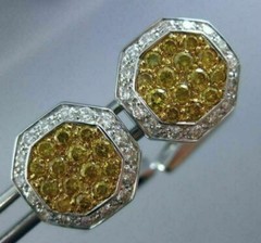 ESTATE LARGE 1.5CT WHITE & INTENSE FANCY YELLOW DIAMOND 18K WHITE GOLD CUFFLINKS