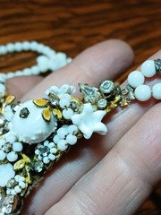 Vintage Early Signed Laguna 2-Strand Wired Center Wht Glass Rhinestone Necklace