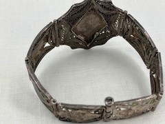 Vintage WWII Sweetheart Bracelet Niello Filigree Middle Eastern Silver 5 Panel