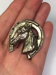 Vintage Sterling Silver Horse Horseshoe Rodeo Cowboy Brooch Pin 45mm 2”