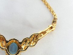 14K Gold on Sterling Silver 925 Natural Heated Blue Topaz Diamond Necklace 18″