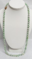 WONDERFUL JADE 9mm BEADS WITH 14K GOLD CLASP 30″ NECKLACE