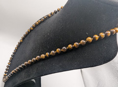 Tiger Eye Gemstone Necklace Knotted Beads Brown Gold Natural Stone Strand 32in