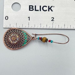Vintage Copper & Bronze Tone Teardrop Earring Lot 3 Pair Filigree Patina Set