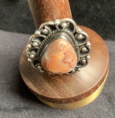 Mexican Fire Opal Ring S 7.75 Natural Red Flash Cantera Opal 925 Sterling Silver
