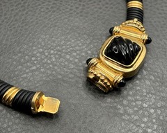 Vintage Francesco Romano Couture Mogul Choker Necklace Black Glass Pendant Clasp