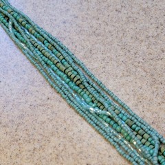 Southwestern 10 Strand Green Blue Seed Bead Beaded 46in Necklace Vintage