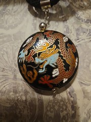 Vintage Double Sided Dragon Design Cloisonne Pendant Necklace 16.5″ Long