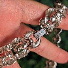 Vintage Monet Silver Chain Necklace Collar Chunky Wide 70s Signed Links