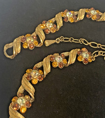 Vintage Signed Karu Yellow & Brown RS Gold Tone Etched Link Necklace & Bracelet
