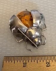 Vintage Baltic Amber Insect Brooch 925 Sterling Silver 3D Figural Big Bee Bug