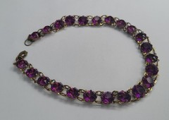 Vintage Old Rare Unique Gold Tone Purple Stones Linked Statement Choker Necklace
