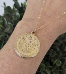 BOW Vintage LOCKET Gold Filled Y GF Necklace Antique Pendant Thick Hand Engraved