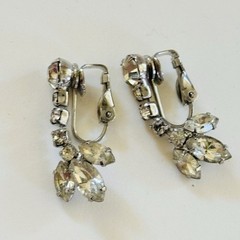 Glitzy Dainty Earrings VTG Clip Crystal Rhinestone Marquise Dangle Jeweled 60s