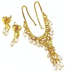 Vintage Juliana DeLizza Elster Waterfall Plated Marquise Necklace Earrings Set