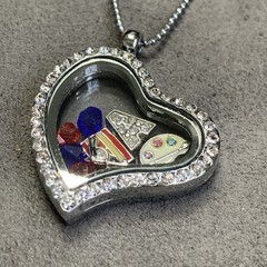 Vintage Heart Shape Locket With Mini Charms, Magnetic Close 16” Beaded Chain