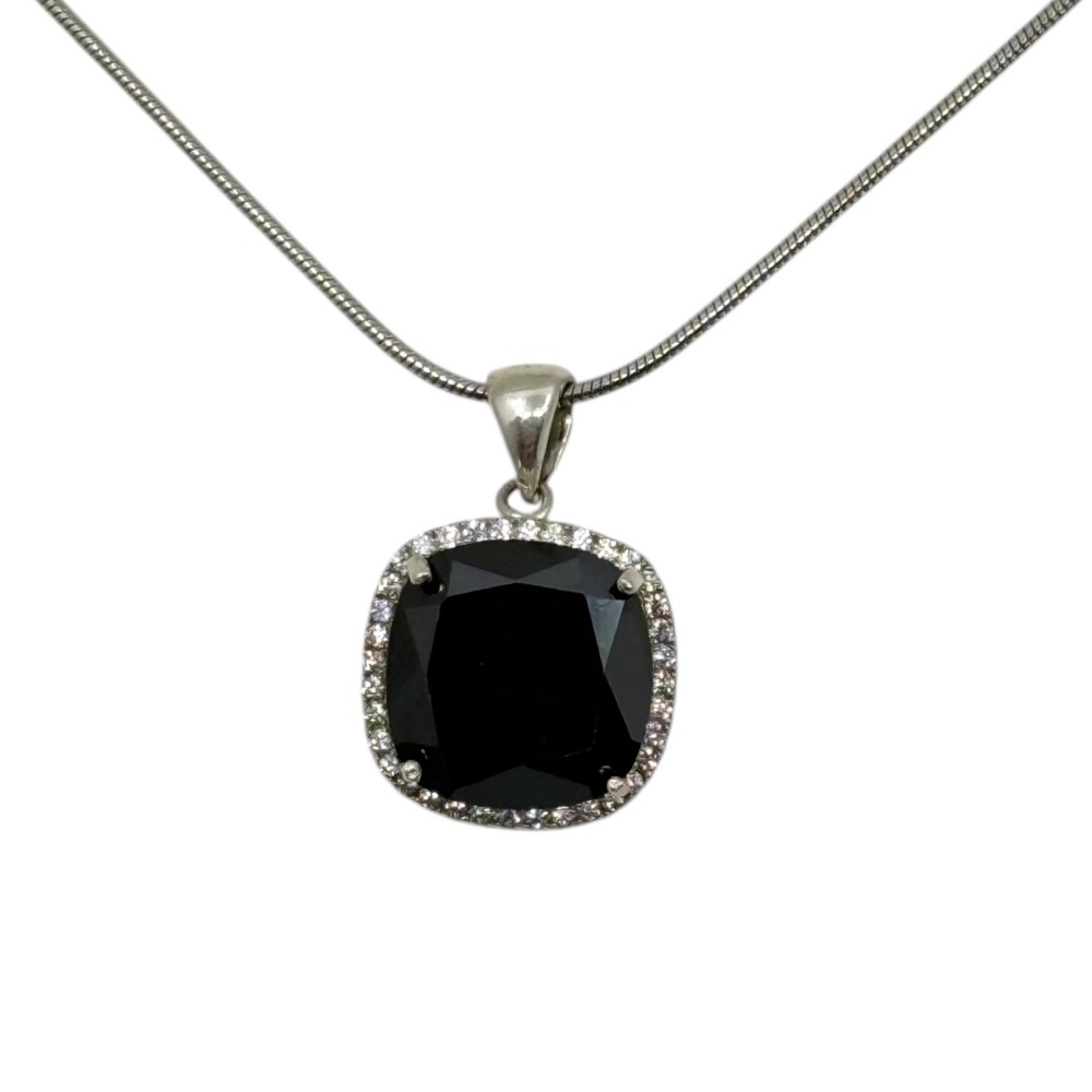 sterling silver onyx & cubic zirconia pendant – GM541