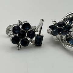 VINTAGE LISNER RHINESTONE Deep BLUE BROOCH and EARRINGS