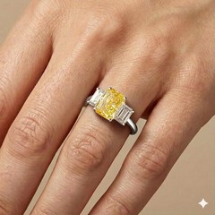 14k Yellow Gold Engagement Ring 2.66CT.Lab Grown Yellow Diamond Radiant Shape