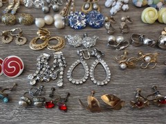Estate Mixed Lot Costume Jewelry Earrings 77pr Clip On Screwback