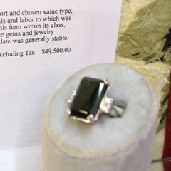 Rare Platinum 17.48 tcw Emerald Cut Green Tourmaline Diamond 3 Stone Ring sz 6