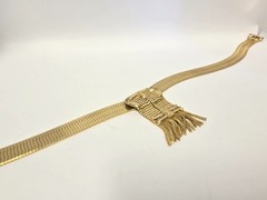 Whiting & Davis Fringe Buckle Necklace Vtg Gold Plated Mesh Metal 17″ Band 1/2″