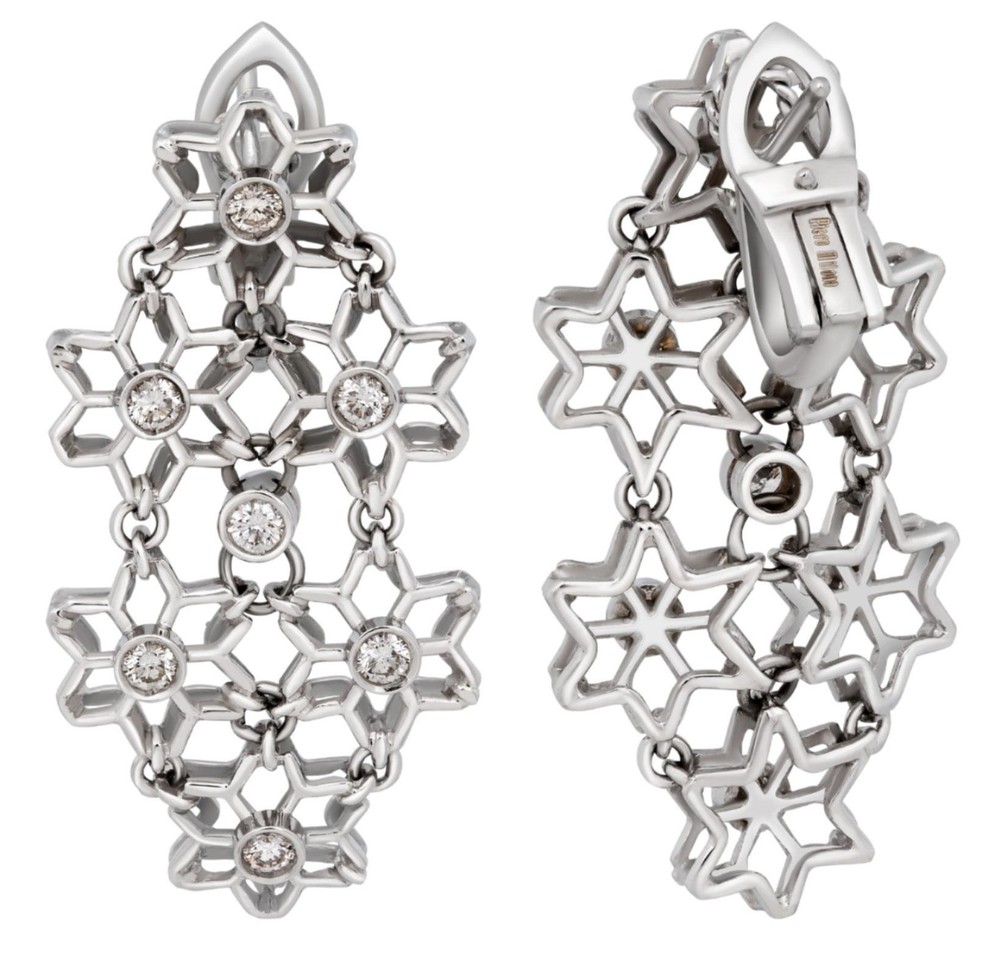 .99CT DIAMOND 18KT WHITE GOLD 3D MULTI STAR FLORAL FUN CLIP ON HANGING EARRINGS