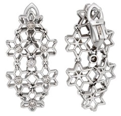 .99CT DIAMOND 18KT WHITE GOLD 3D MULTI STAR FLORAL FUN CLIP ON HANGING EARRINGS