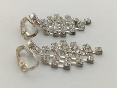 Vintage Earrings Silver Tone Clear Rhinestone Chandelier Dangle Drop Clip On 1.5