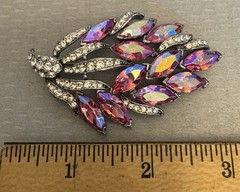 Weiss Signed Vintage AB Hot Pink Marquise Rhinestone Spray Brooch Silvertone 3″