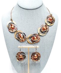 Art Deco Brutalist Mixed Metal Necklace & Earring Set SEE DESCRIPTION