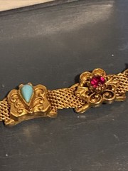 Vtg FLORENZA Victorian Revival Style Slide Bracelet Mesh 7 Embellished Slides 7”
