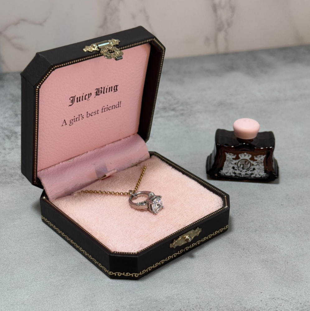Vintage JUICY COUTURE Ring Pendant Necklace with Box & Splash Perfume from 2000s