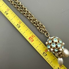 Vintage Rhinestone Faux Pearl Necklace Sputnik Statement Gold Tone 32”
