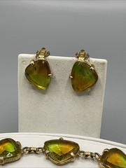 Designer SIGNED Vintage Judy Lee Crystal Bracelet & Clip On Earrings Set