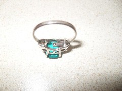 Vintage Sarah Coventry Ring Sterling Silver Teal Turquoise Blue Stone Adjustable