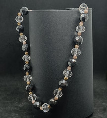 Vintage Magnetic Necklace with Faceted Hematite Beads and Crystal, 1970s