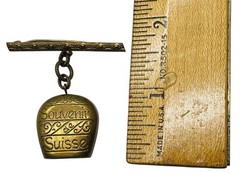 Vintage Souvenir Brass Cowbell C Clasp Brooch Switzerland