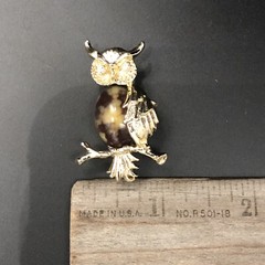 Vintage Gerrys Signed Stone Rhinestone Owl Bird Brooch Pin