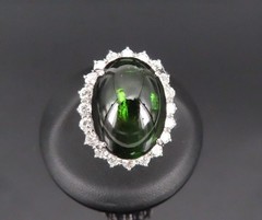 Massive 26.18ct Green Tourmaline 1.83ct Diamond 18K White Gold Ring Size 4.75